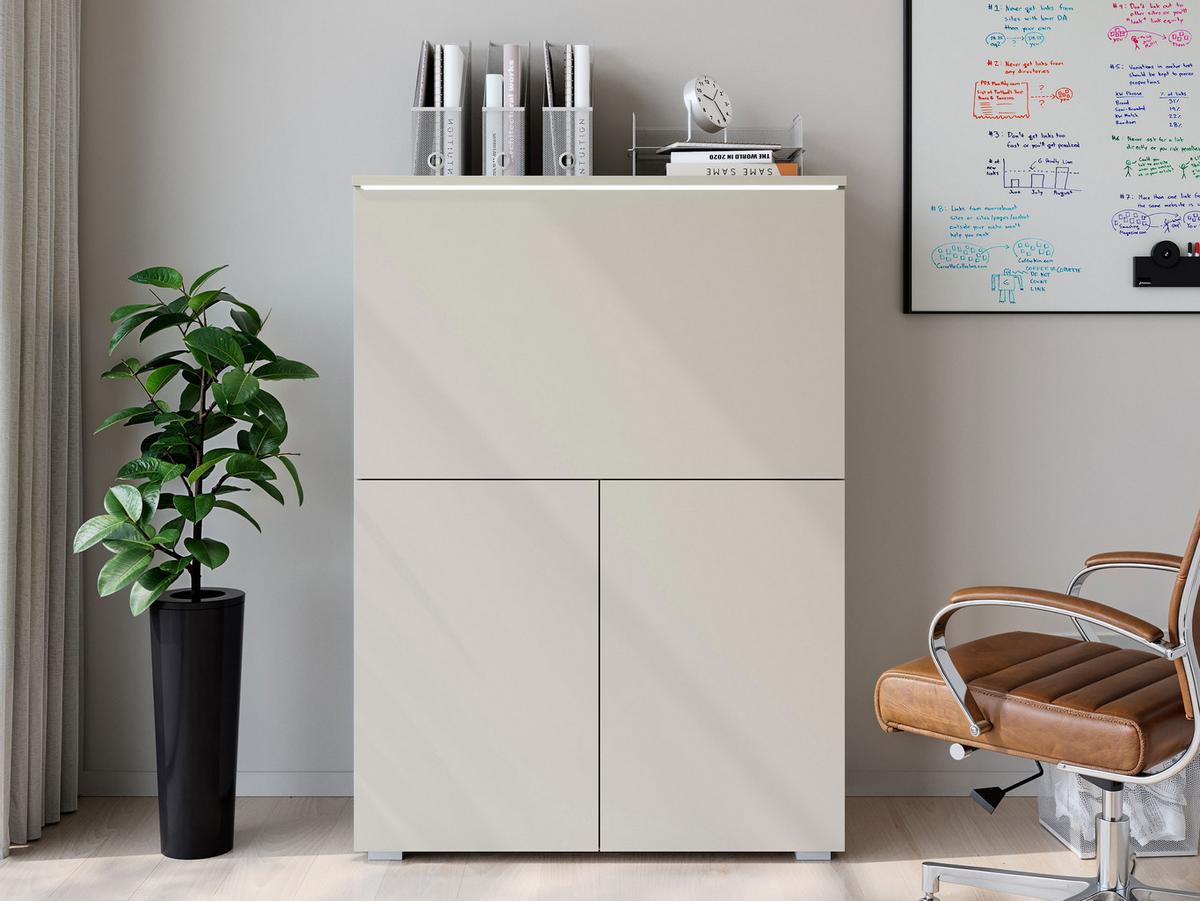 KOMMODE / SCHREIBTISCH Vera 90 mit LED Beleuchtung - Kaschmir/Alufarben, Holzwerkstoff/Kunststoff (90/126/42cm) - MIRJAN24