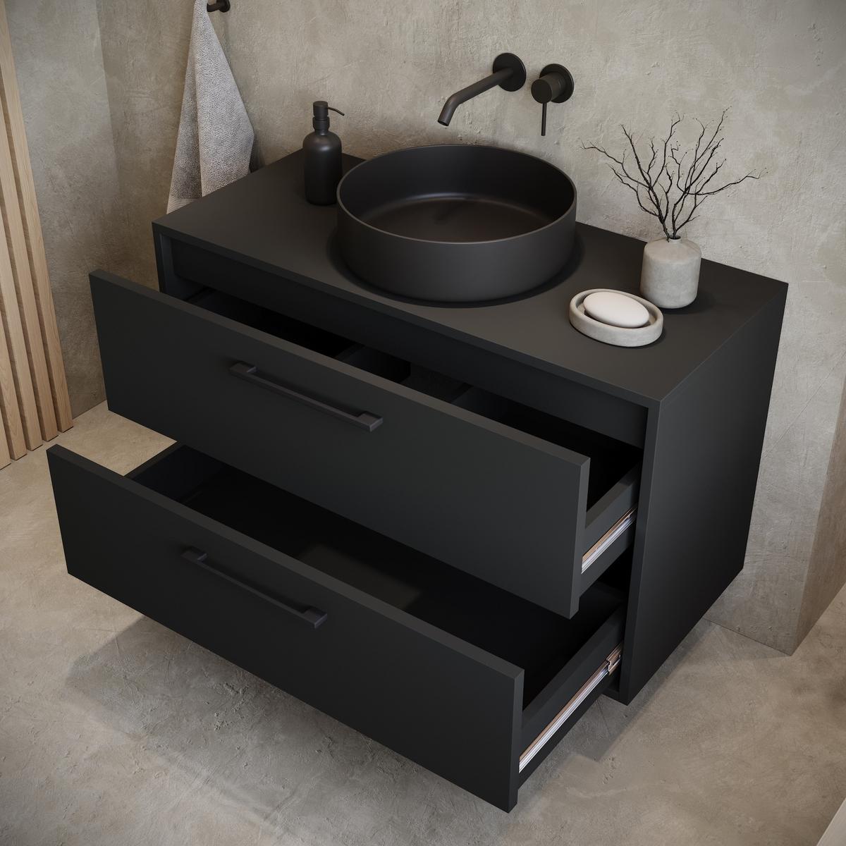 WASCHBECKENUNTERSCHRANK Florence 2 Schubladen Matt Schwarz - 80 x 46 x 46 cm - Schwarz, Holz (80/46/46cm) - Badplaats