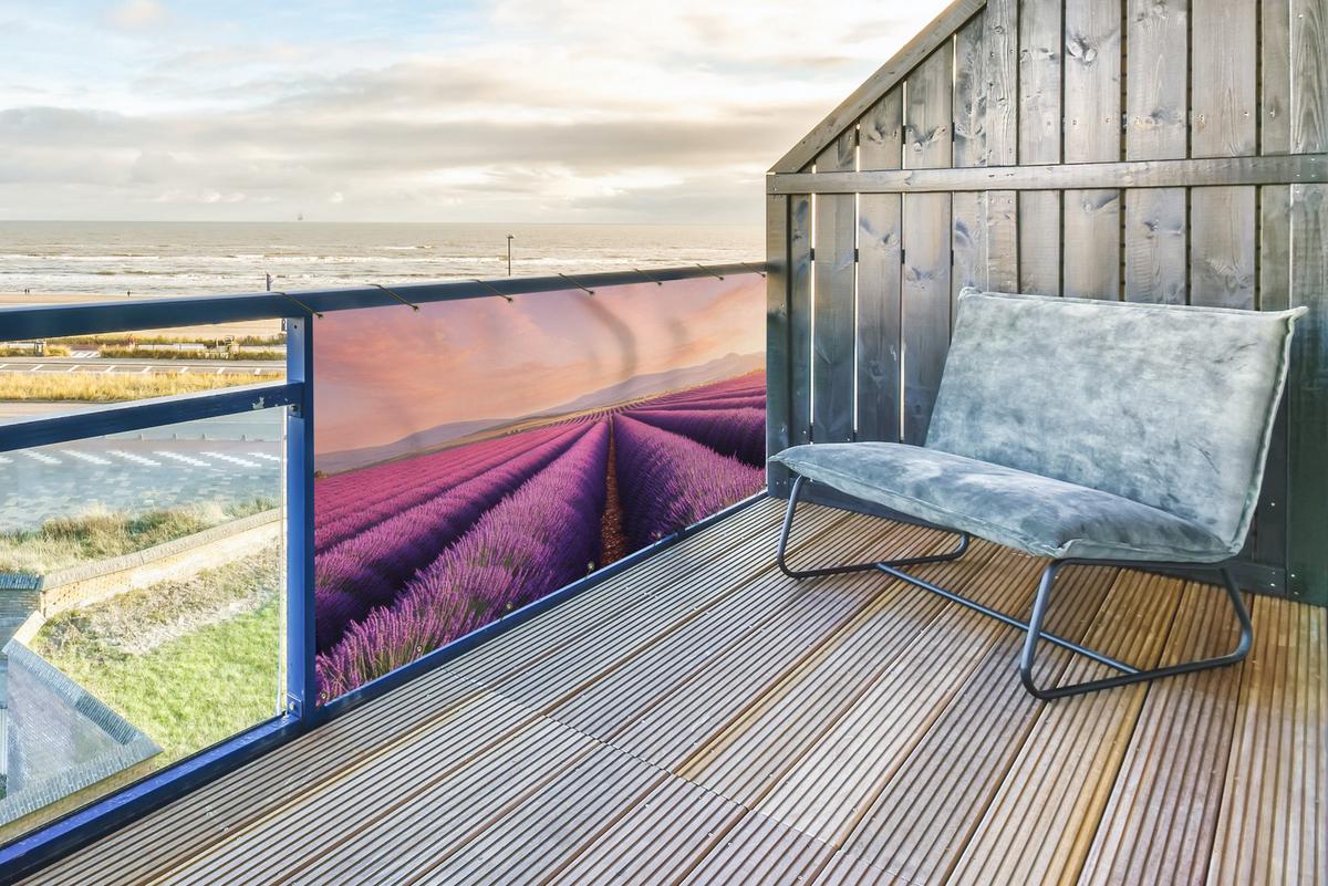 BALKON-SICHTSCHUTZ Lavendelfeld - Sonnenuntergang - Lila - Blumen Witterungsbeständig 200x90 cm - Violett, Kunststoff (200/90cm) - MuchoWow