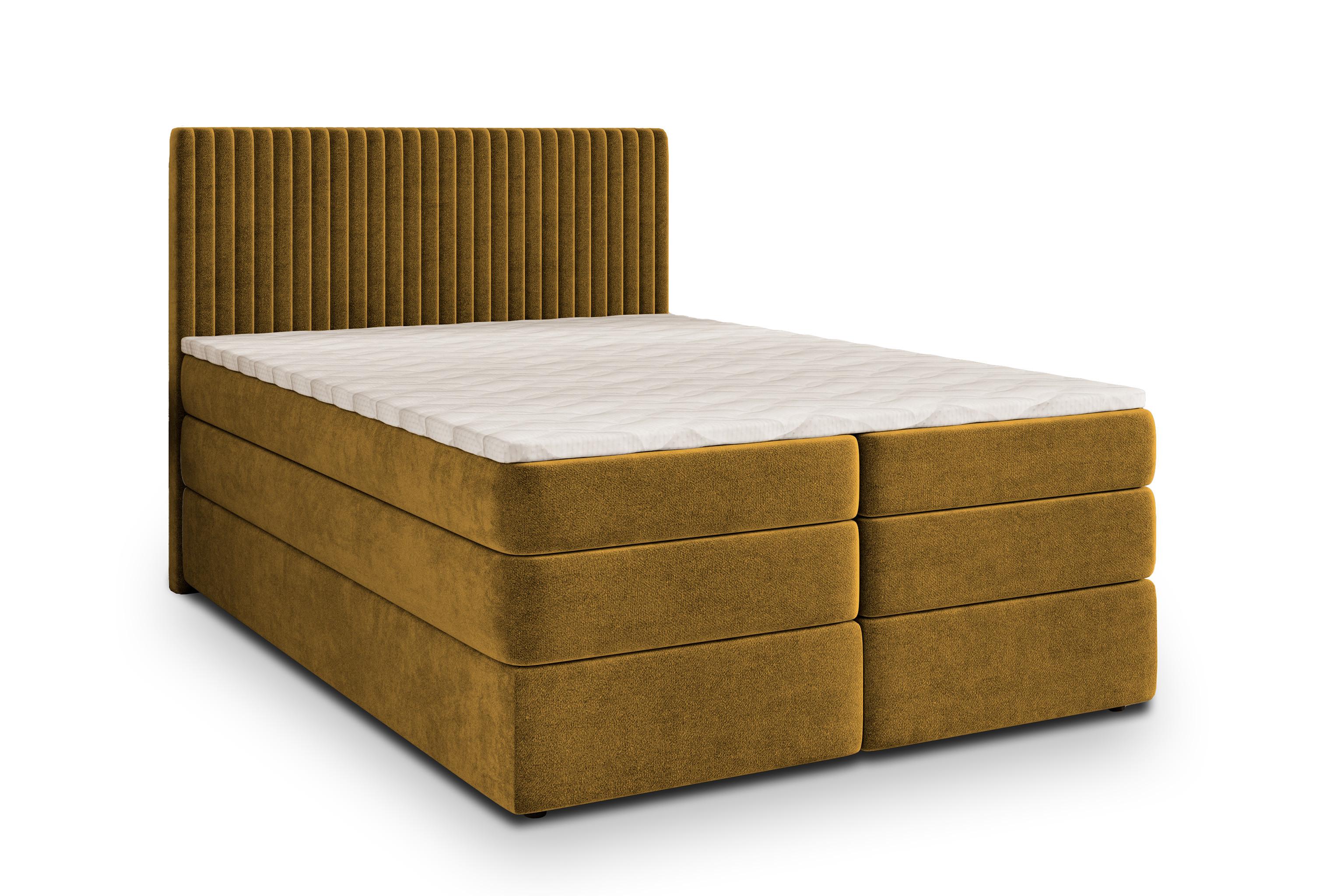 BOXSPRINGBETT FELBIO 140x200 cm mit Matratze und Topper - Gelb - Gelb, Holz (140/200cm) - MASSENO