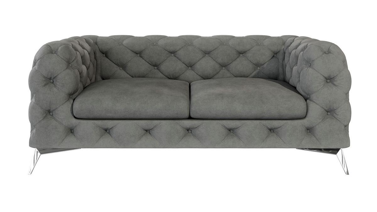 CHESTERFIELD-SOFA 2-Sitzer Laura Grau Samt - Silberfarben/Grau, Holz/Textil (185/75/100cm) - S-Style Möbel
