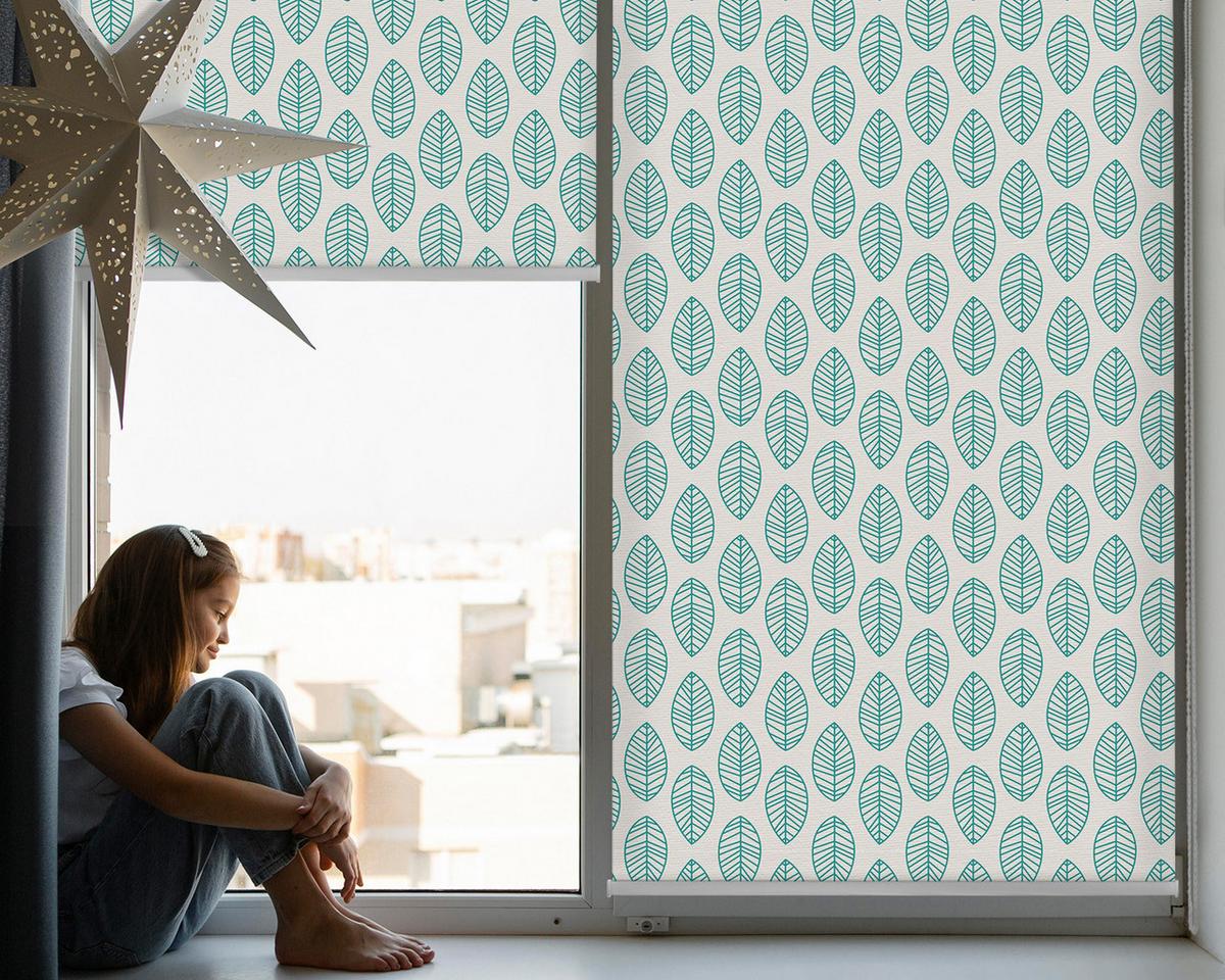 INNENROLLO - Fensterrollo - Rollo - 110x140 cm - Blaue Blätter - Blau, Kunststoff (110/140/0.5cm) - TULUP