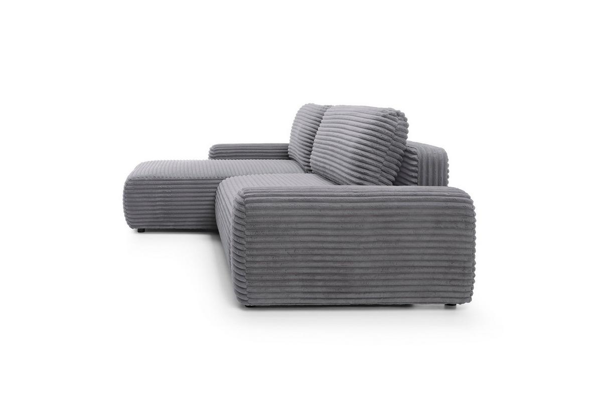 ECKSOFA OSSO Grau Velours-Stoff mit Schlaffunktion - Grau, Holz (264/162cm) - MASSENO