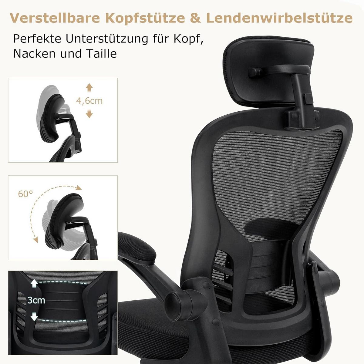 BÜROSTUHL Schwarz - Schwarz, Textil (66/124/66cm) - COSTWAY