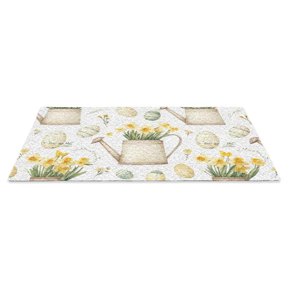 FUSSMATTE Gießkanne - Blumen - Eier Teppichmatte 60x40 cm - Gelb/Weiß, Kunststoff (40/60cm) - MuchoWow