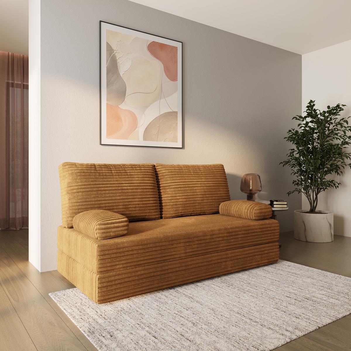 BETTSOFA SILAR aus Schaumstoff Cordstoff Orange Schlaffunktion - Orange, Textil (170/86/80cm) - MASSENO