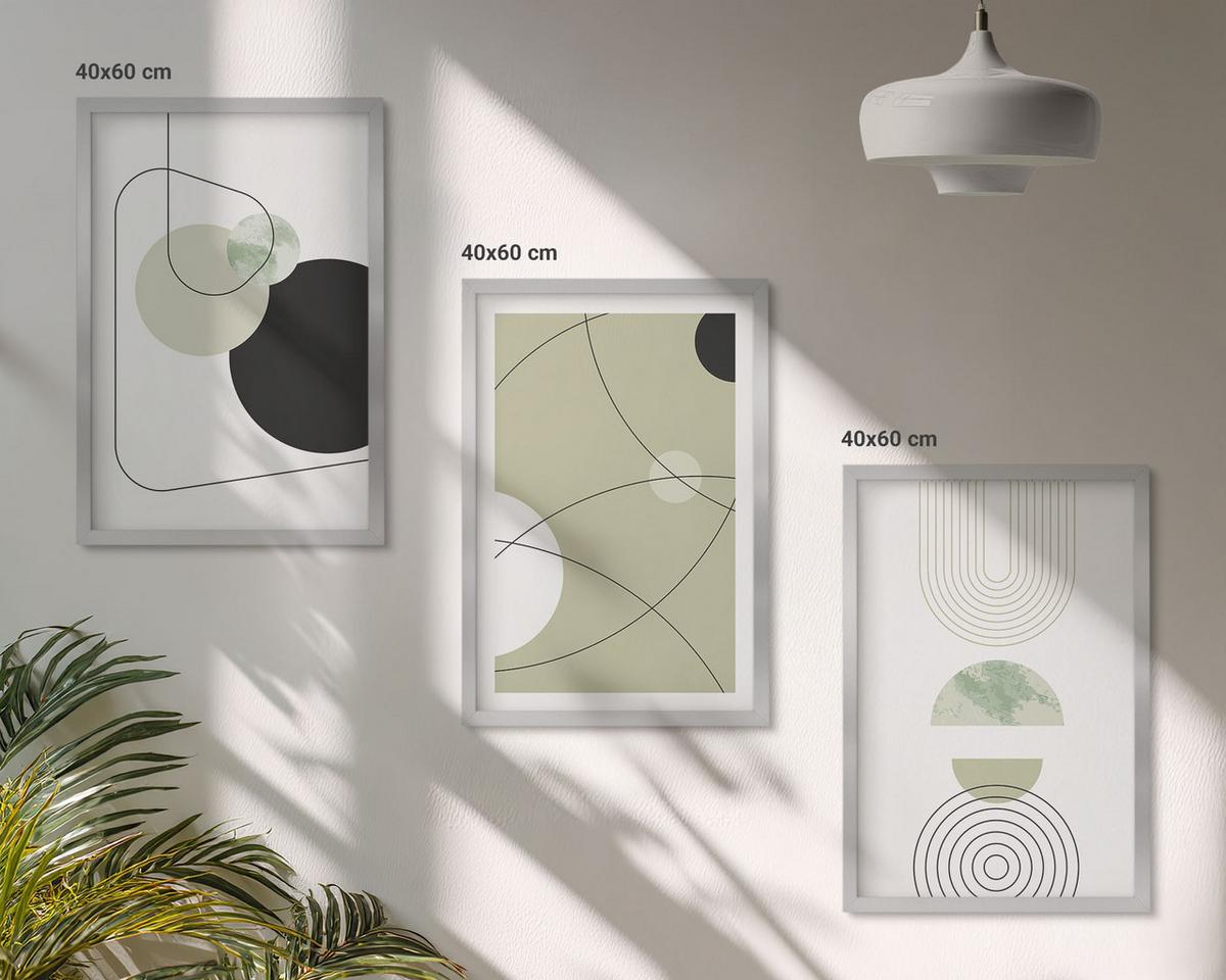 BILDER SET 3er Set - 40x60 cm Silberner Rahmen - Abstrakte Formen und Farben - Silberfarben, Kunststoff (40/60cm) - TULUP