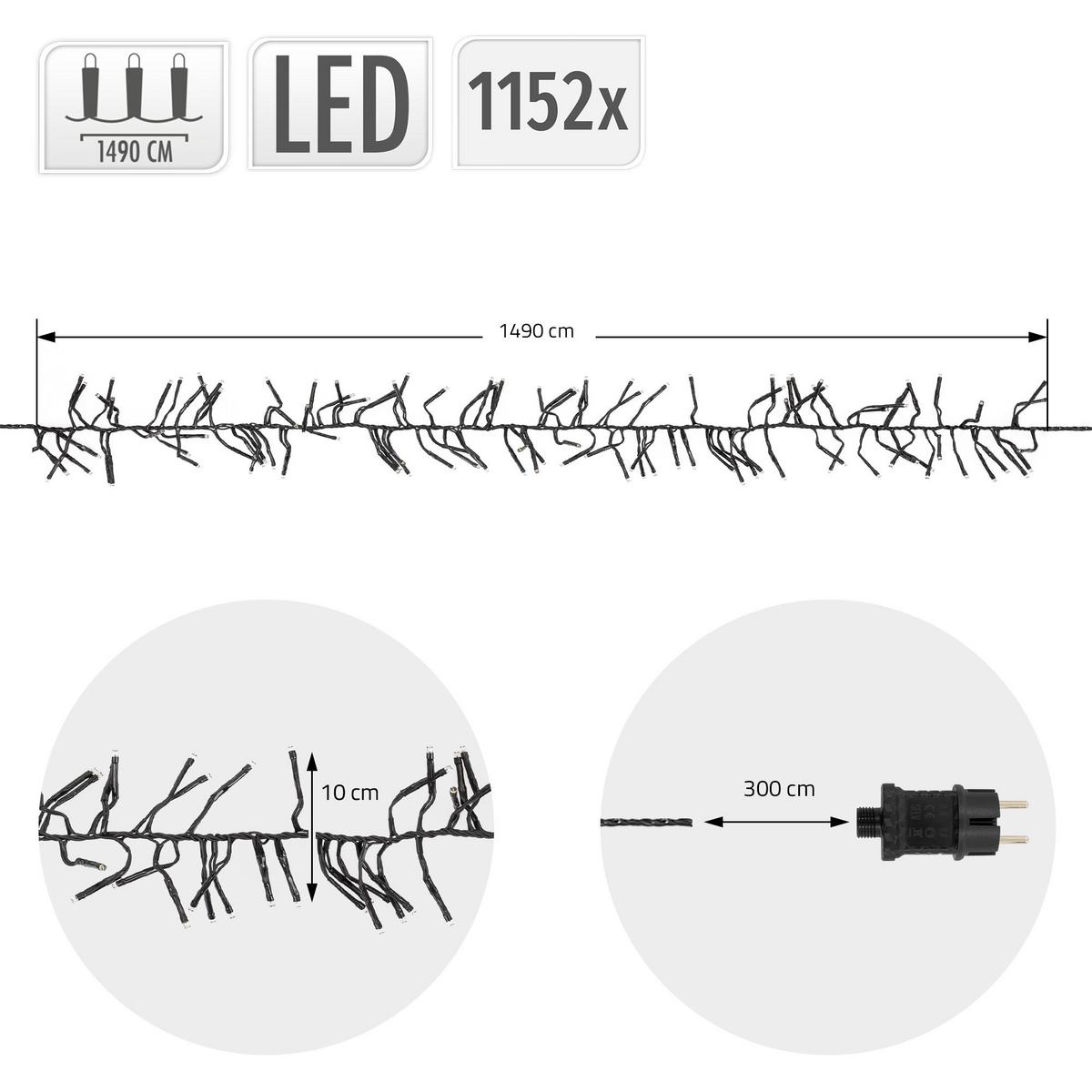 LED LICHTERKETTE Cluster Außen Innen 14,9 m Weihnachtsbeleuchtung 1152 LED Warmweiß - Weiß, Kunststoff (1452cm) - ECD-Germany