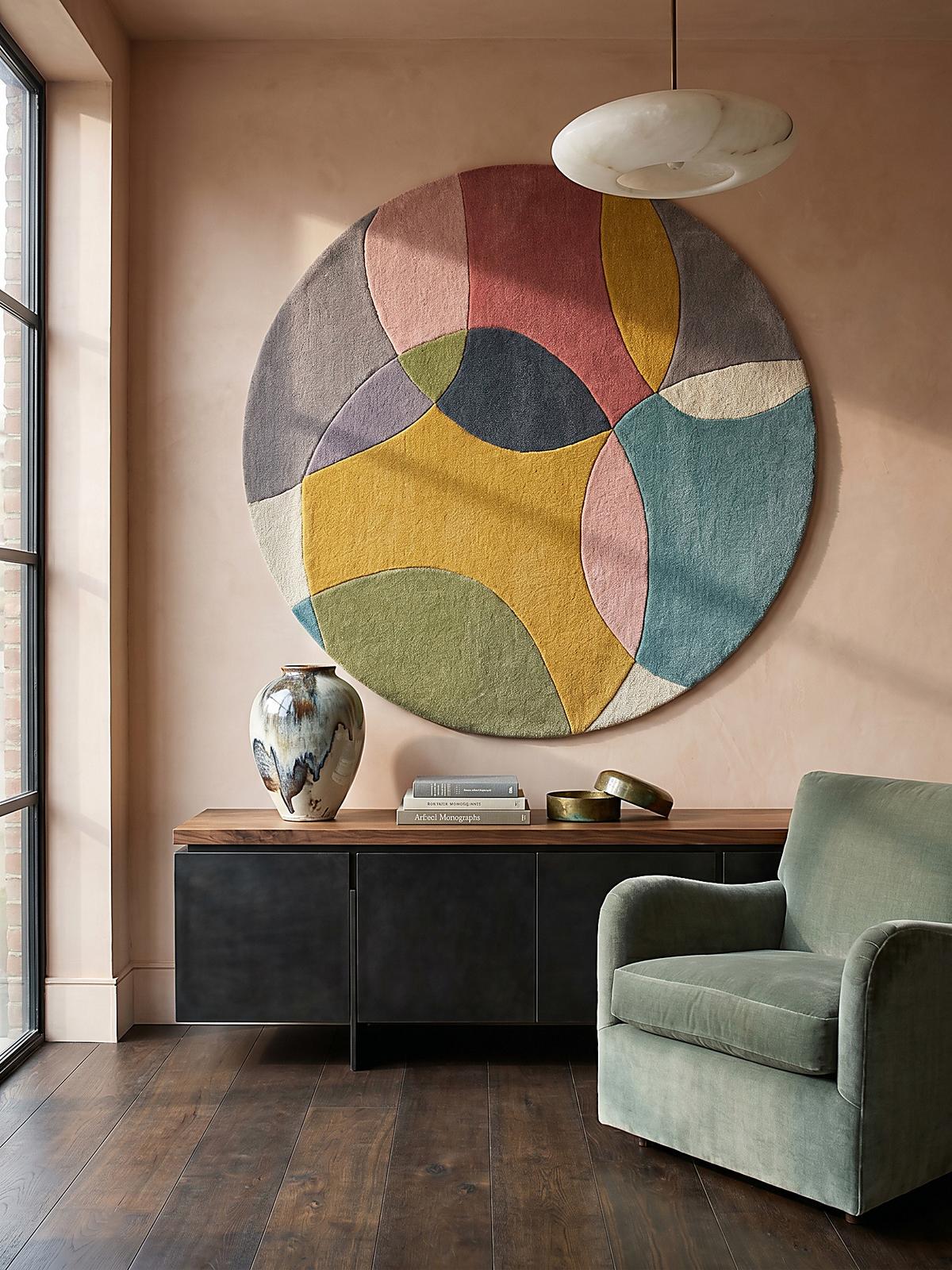 WOLLTEPPICH AIRE, abstrakt, aus Wolle, Bunt, Ø 160 cm - Multicolor, Textil (160/160cm) - KADIMA DESIGN