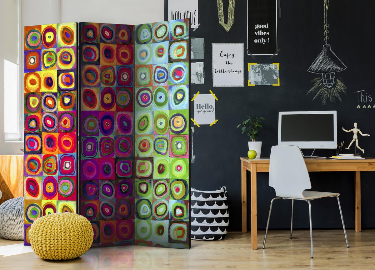PARAVENT Akustik 3-tlg 135x172 cm Bunte abstrakte Formen - Multicolor, Holz/Textil (135/172/3cm) - Muralo