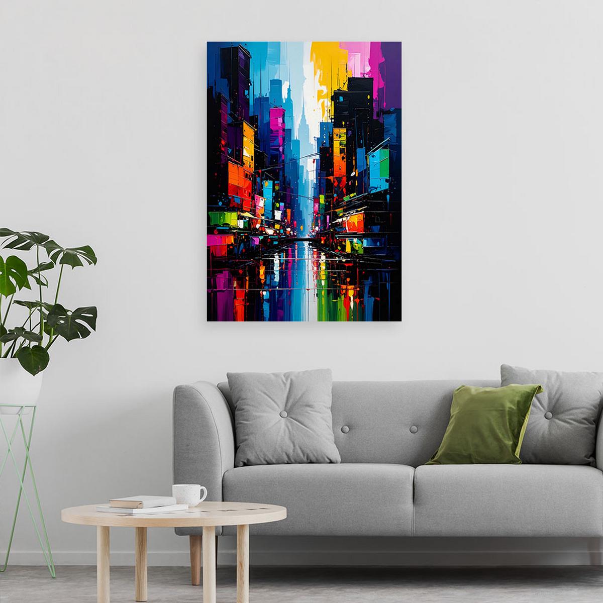 LEINWANDBILD Bunte Stadt Abstrakt 60x90cm - Multicolor, Textil (60/90cm) - Feeby