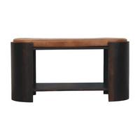 SITZBANK mit Samt-Mokka-Finish, 1 offene Ablage, Bezug aus echtem Leder, dunkelbraun - Dunkelbraun/Braun, Leder/Holz (90/44/35cm) - Artisan Furniture