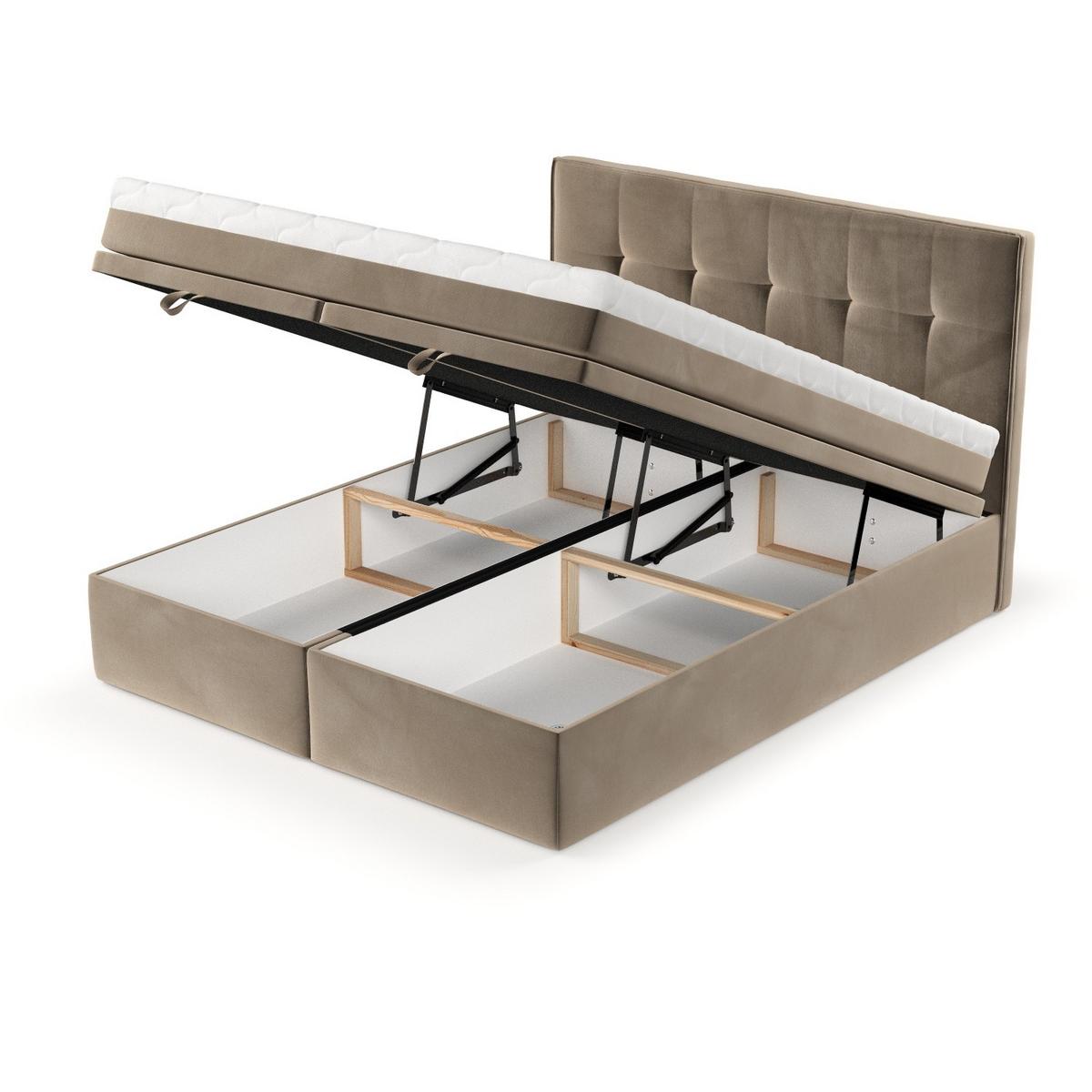 BOXBETT Arivo 200/200 cm Taupe im Paros Stoff - Taupe/Schwarz, Holz/Holzwerkstoff (200/200cm) - AltaBeds