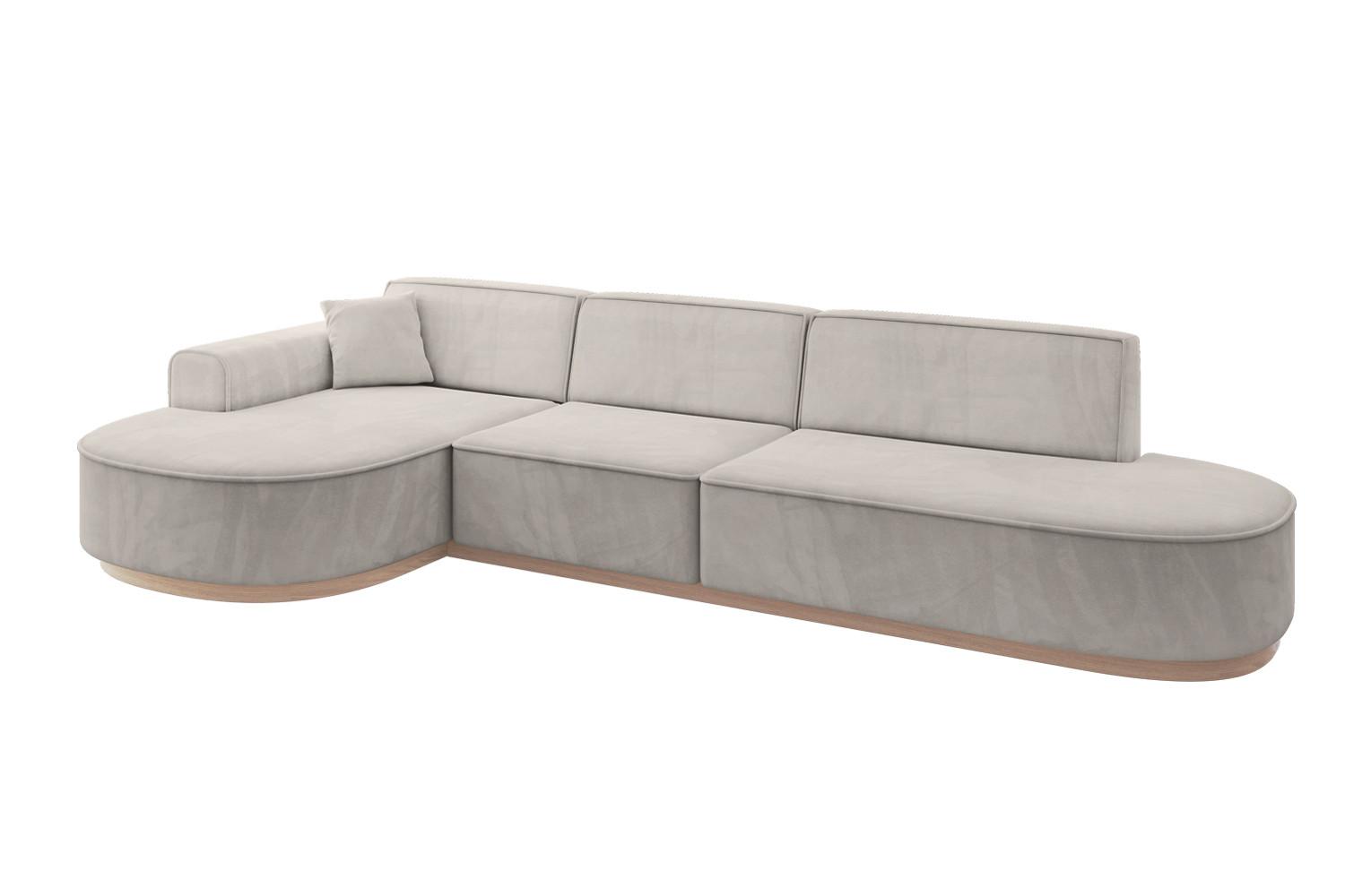 ECKSOFA Ottomane Links MARI-L2-v1 - 328x171x83 cm Hellbraun Velours - Hellbraun, Holzwerkstoff/Textil (328/171cm) - ALTDECOR