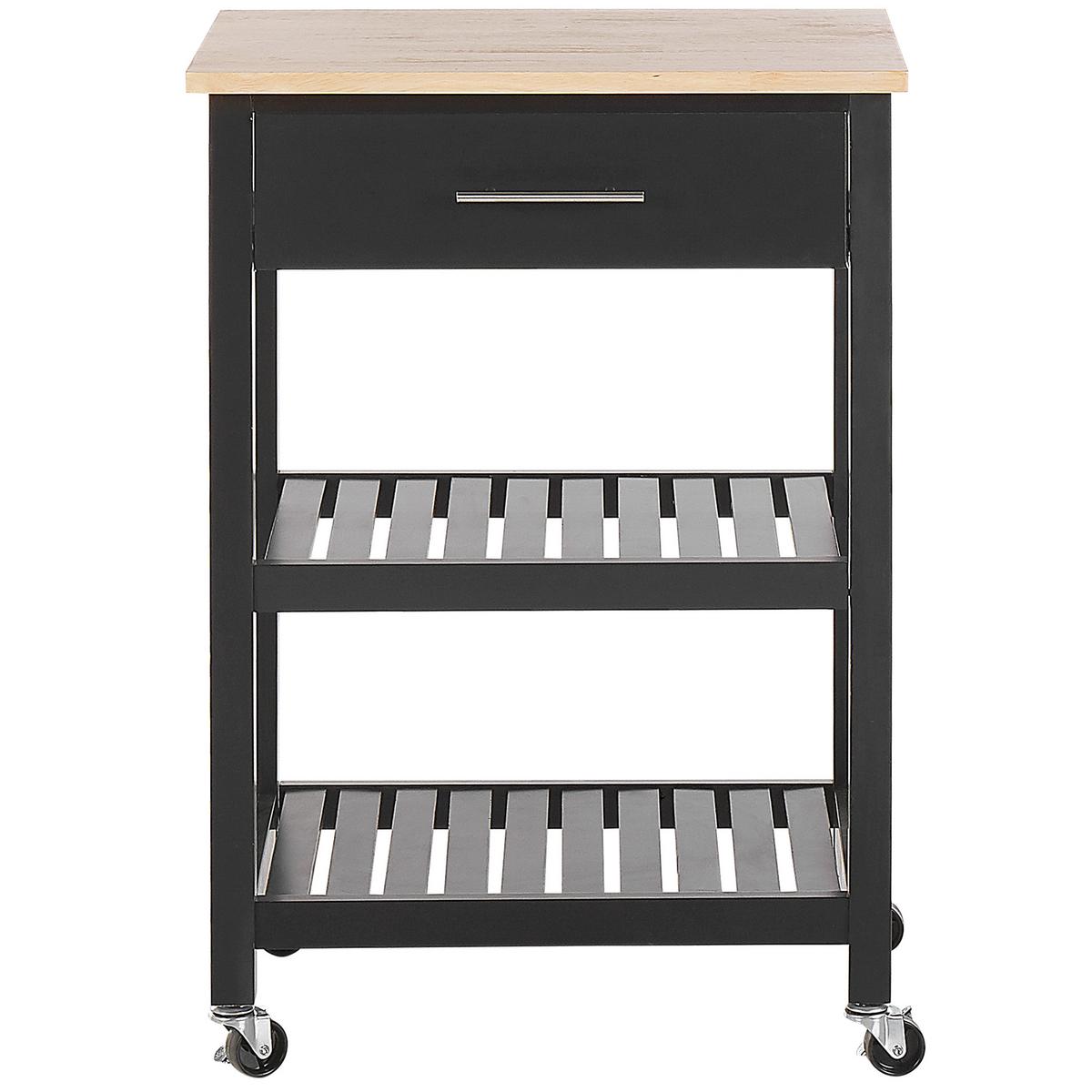 SERVIERWAGEN Schwarz Hiuma - Hellbraun/Schwarz, Holz (58/85/40cm) - Beliani