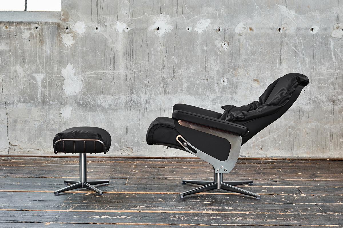 RELAXSESSEL MIT HOCKER MODO Schwarz Leder - Silberfarben/Schwarz, Leder/Metall (81/98/90cm) - KAWOLA