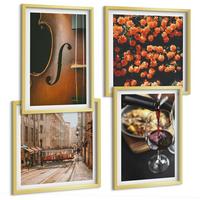 BILDER SET 4er Set - 50x50 cm & 40x60 cm Goldrahmen - Vintage Blumen Straße Wein Geige - Goldfarben, Kunststoff (50/50cm) - TULUP