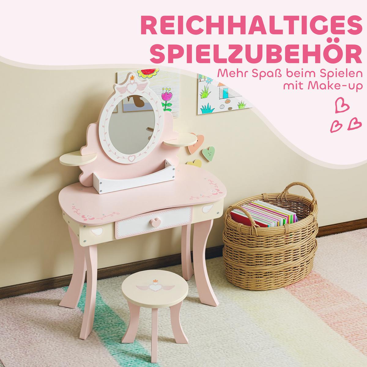 SCHMINKTISCH-KINDER 9er Set MDF Holz Rosa - Rosa, Holz/Holzwerkstoff (29.6/89.8/59.8cm) - AIYAPLAY