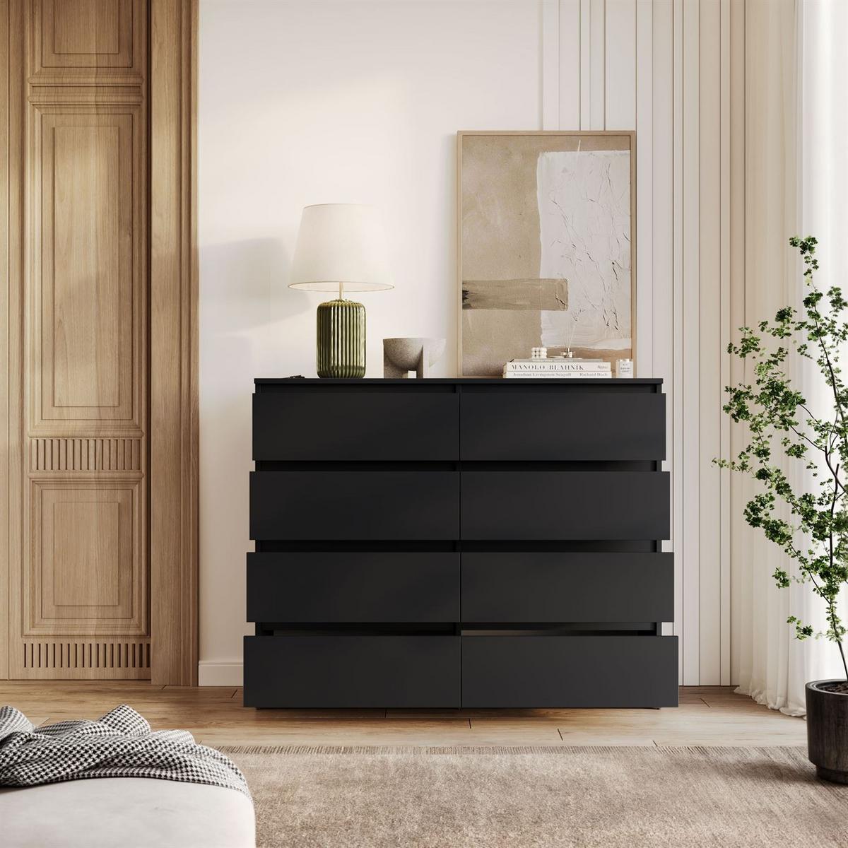 SIDEBOARD HANA M8 mit Schubladen Schwarz matt - Schwarz, Holzwerkstoff (120/97/40cm) - Lookway