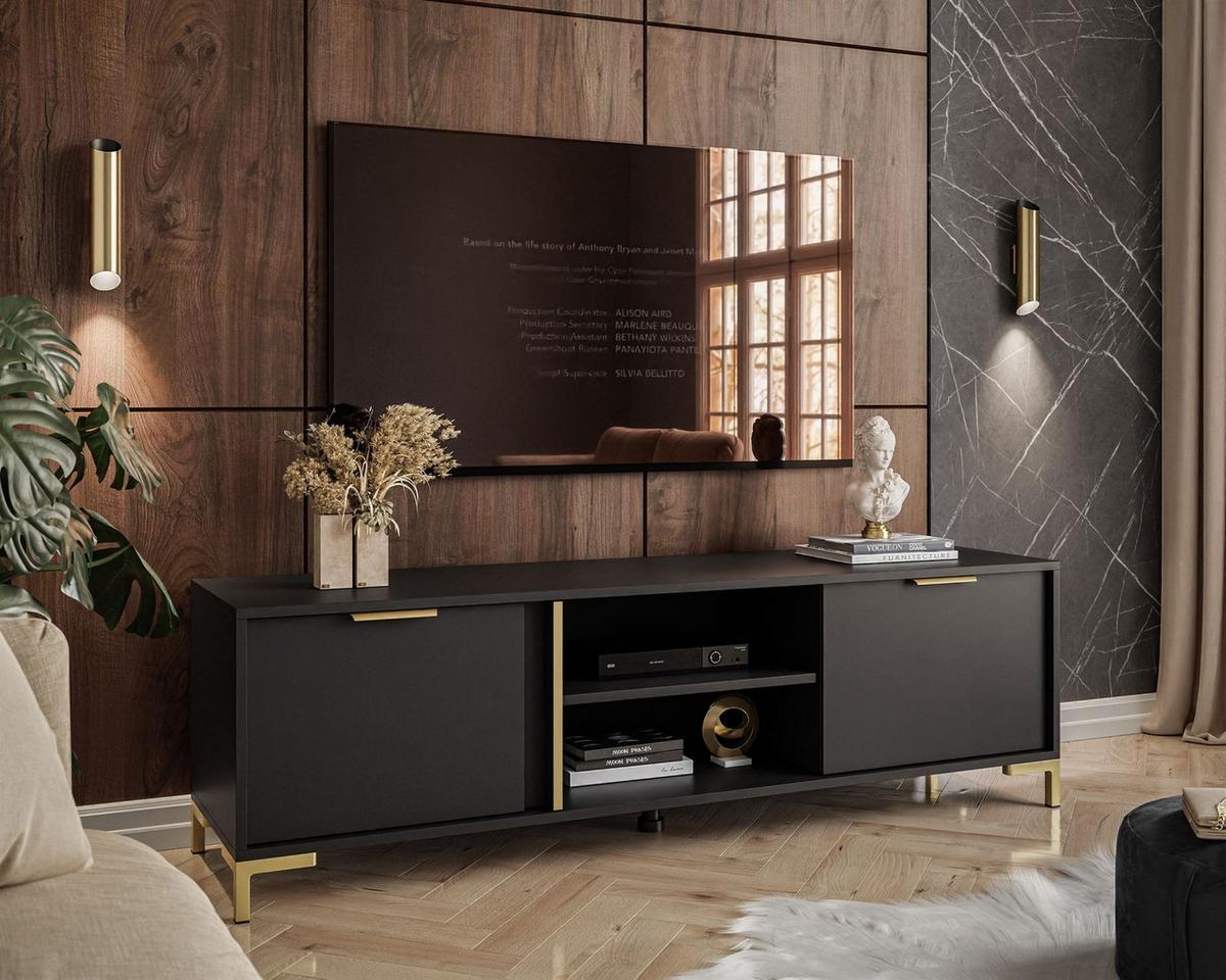 TV Element LARETTO 153 cm anthrazit - Schwarz, Holzwerkstoff (153/47/40cm) - Lookway