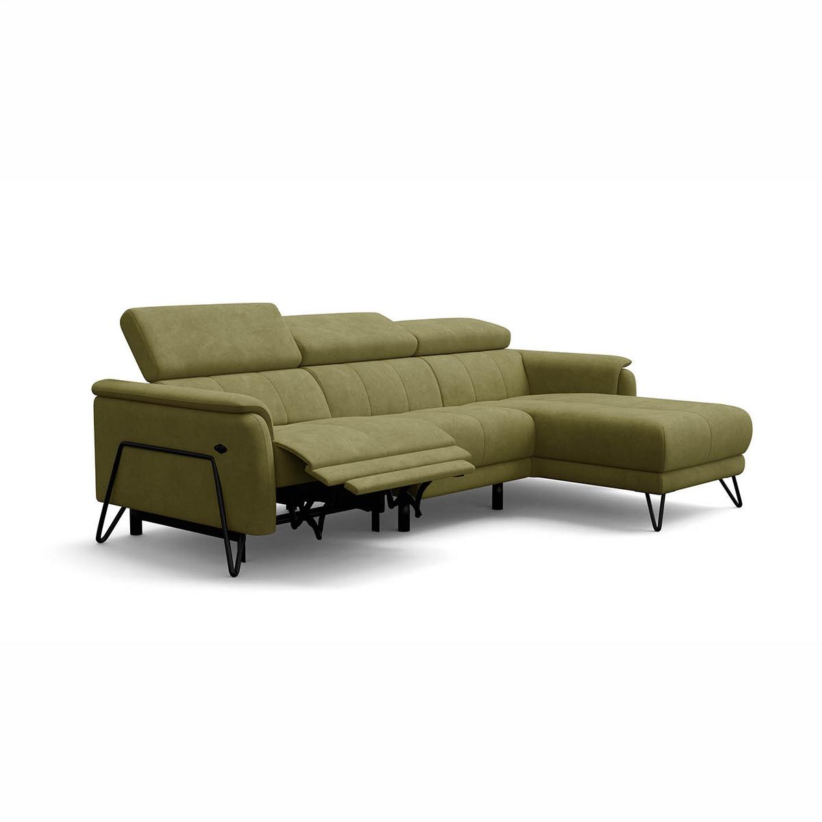 ECKSOFA RODEN 4-Sitzer mit Relax, olive, Veloursstoff - Grün, Holz/Textil (268/92cm) - Wozimo