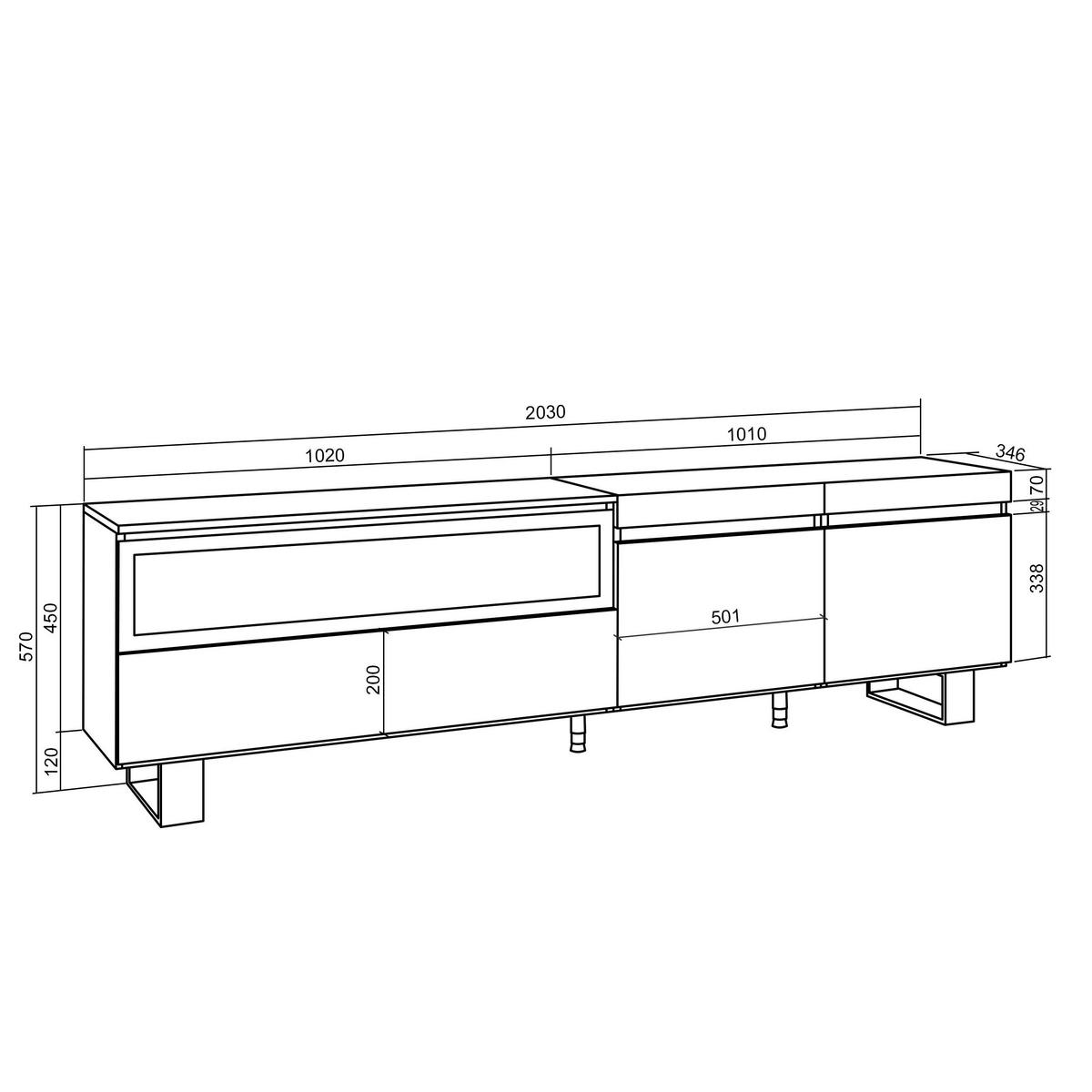 LOWBOARD mit Elektrokamin, Weiß, Schwarz, 200/35/57cm - Schwarz/Weiß, Holzwerkstoff (200/57/35cm) - Skraut Home