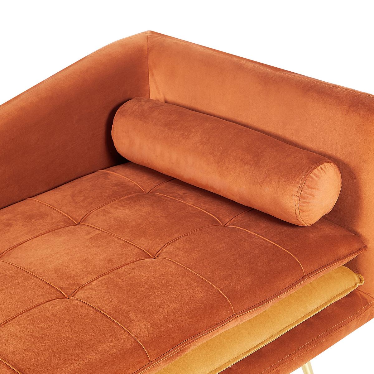 CHAISELONGUE-RECHTSSEITIGE Samtstoff Orange Gonesse - Goldfarben/Orange, Textil (160/72/79cm) - Beliani