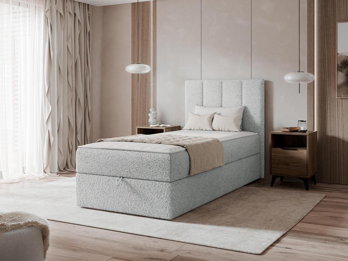BOXBETT Rebos Single Boucle - H3 - Hellgrau, Holz/Textil (90/200cm) - MIRJAN24