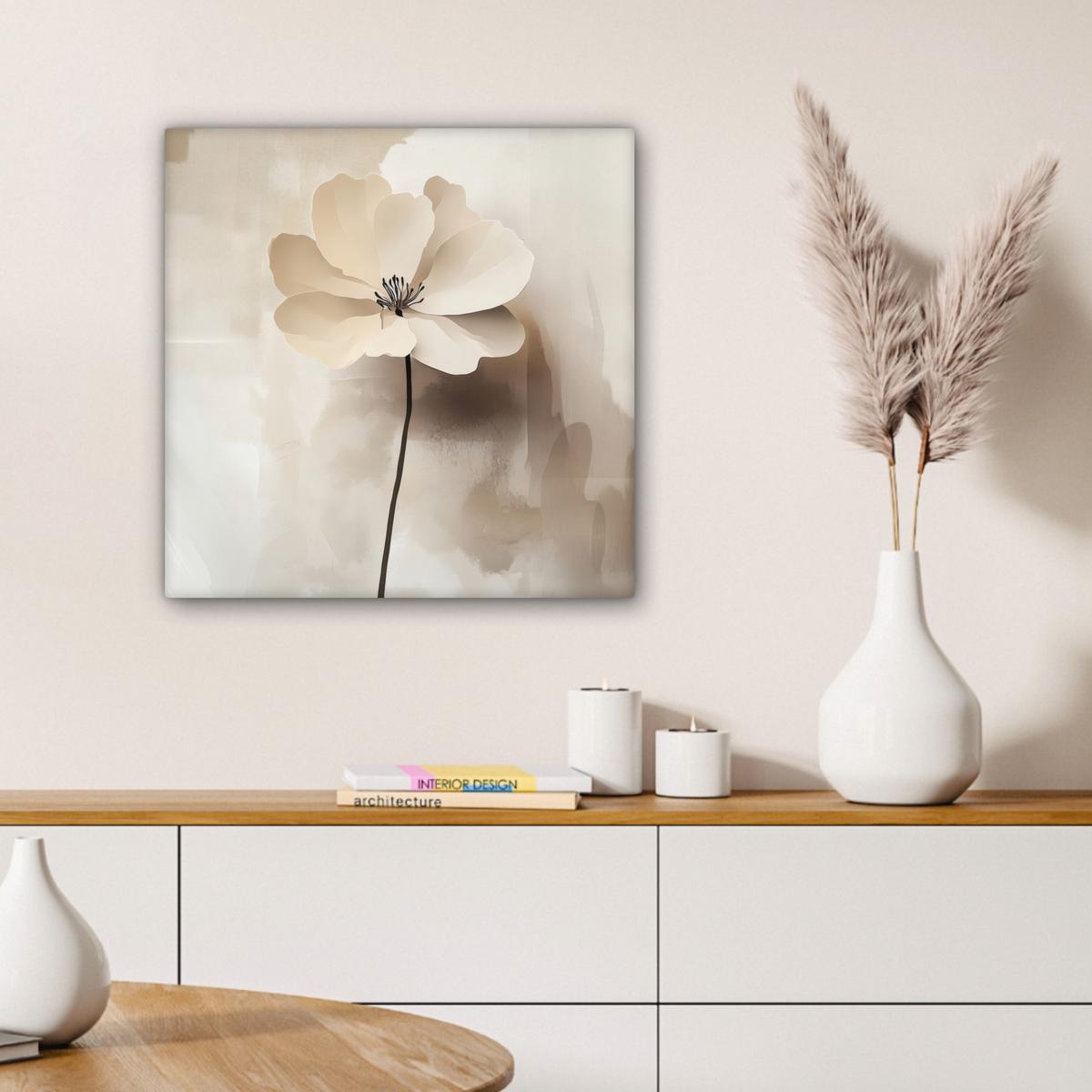 LEINWANDBILD Blume - Beige - Farbe - Schatten Wandbild Wohnzimmer 50x50 cm - Creme, Textil (50/50cm) - MuchoWow