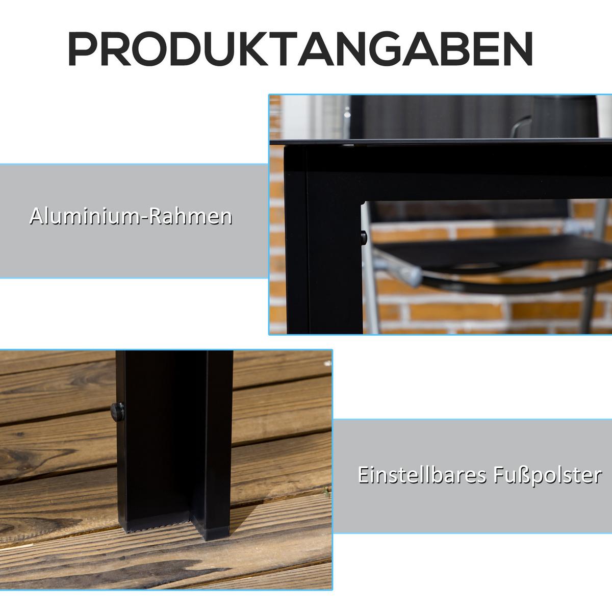 GARTENTISCH, Schwarz, Aluminium, Glas - Schwarz, Glas/Metall (150/90/74cm) - Outsunny