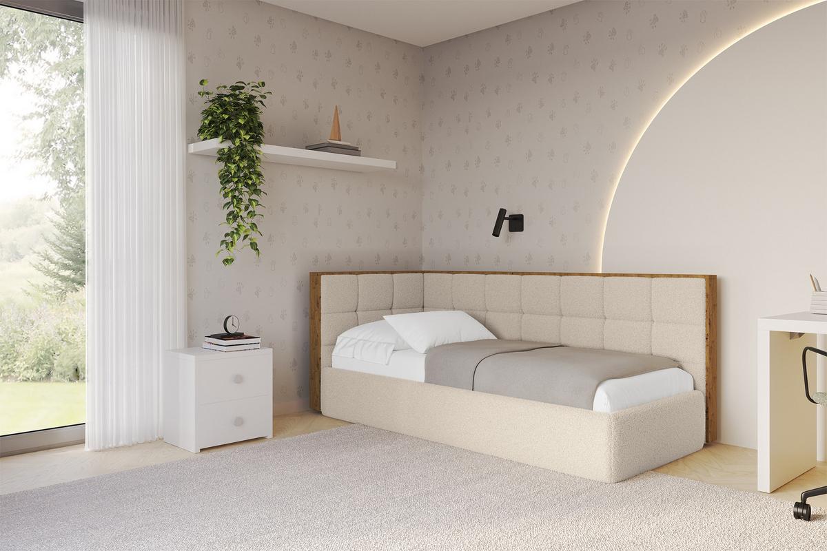 EINZELLBETT Jugendbett mit Bettkasten, Rechts - SOVY 90x200 Dunkelbeige - Taupe, Holzwerkstoff/Textil (90/200cm) - ALTDECOR