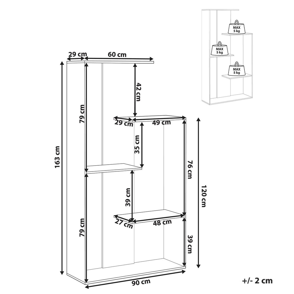 BÜCHERREGAL mit 3 Ebenen 163 cm Hellbraun Kahntah - Hellbraun, Holzwerkstoff (60/163/29cm) - Beliani