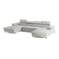 WOHNLANDSCHAFT DETTI Hellgrau Boucle-Stoff mit Schlaffunktion - Hellgrau, Holz (339/89/190cm) - MASSENO