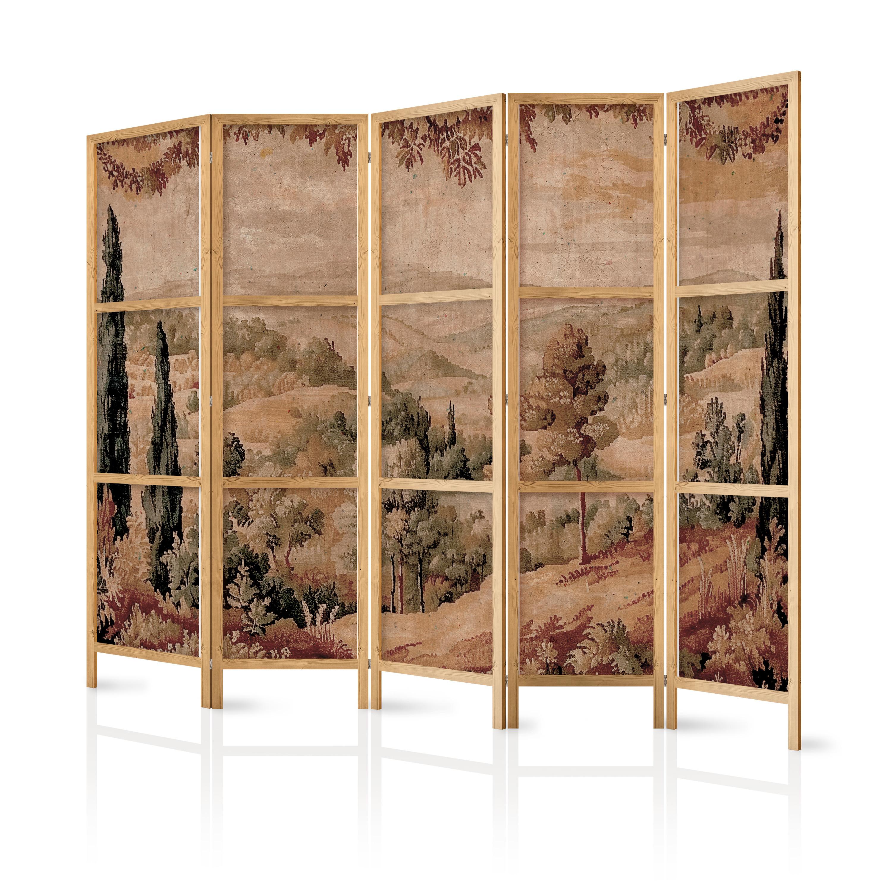 PARAVENT Japanischer 5-tlg 225x172 cm Retro Landschaft - Multicolor, Holz/Textil (225/172/3cm) - Muralo