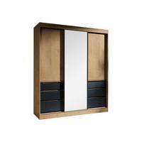 SCHWEBETÜRENSCHRANK Haiti 180 mit Spiegel - Eichefarben/Schwarz, Holzwerkstoff (180/216/65cm) - MIRJAN24