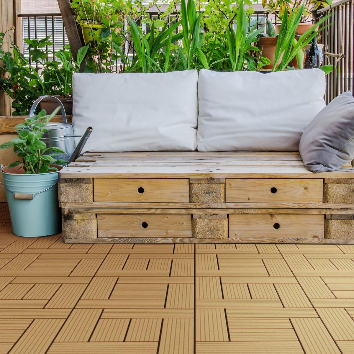 BODENPLATTE Mosaik 2er Set - Teakfarben, Holzwerkstoff (30/30/2cm) - ECD-Germany