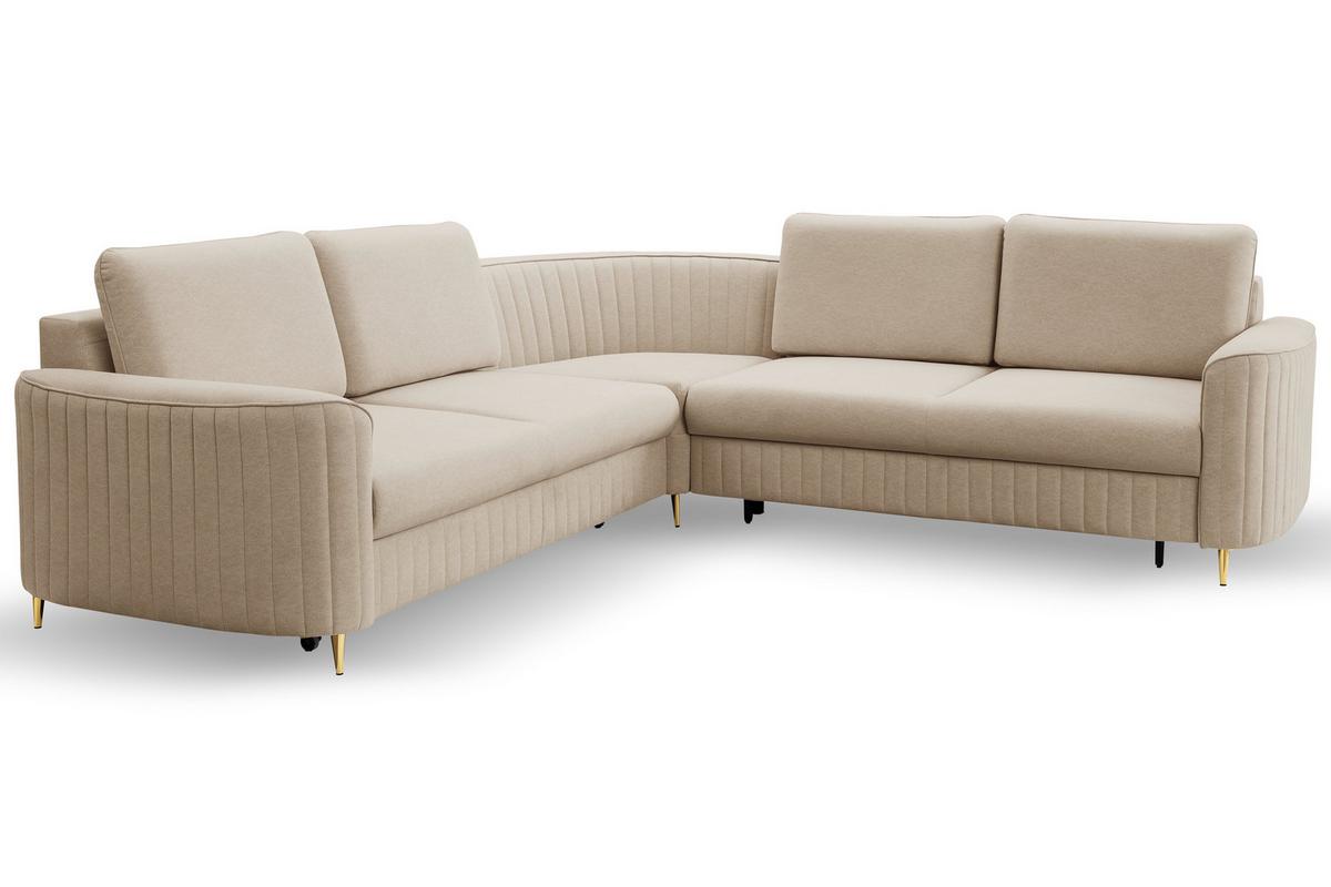 ECKSOFA VELA L-S Beige Velours-Stoff mit Schlaffunktion - Beige, Holz (251/251cm) - MASSENO