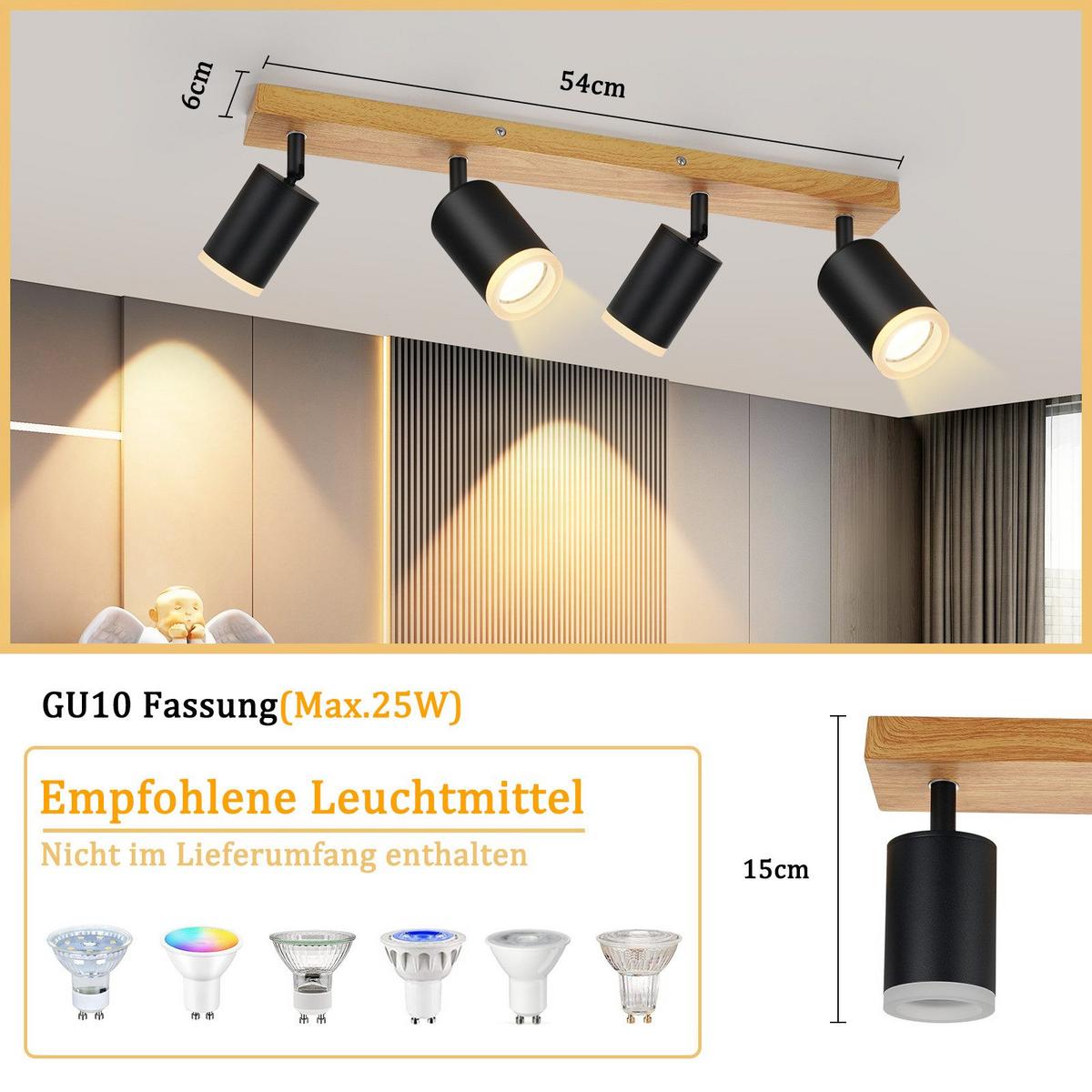 DECKENSTRAHLER Barsinghausen 4-flammig 54/6/15 cm - Schwarz, Metall (54/6/15cm) - Nettlife