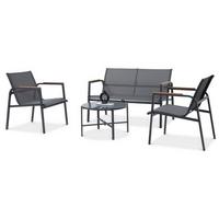 GARTENSET Thaiti, 2-Sitzer-Sofa + 2 Sessel + Couchtisch, Polywood-Armlehnen, Dunkelgrau - Dunkelgrau, Metall - Beautysofa