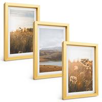 BILDER SET 3er Set - 20x30 cm Goldrahmen - Landschaften Wiesen Berge See - Goldfarben, Kunststoff (20/30cm) - TULUP