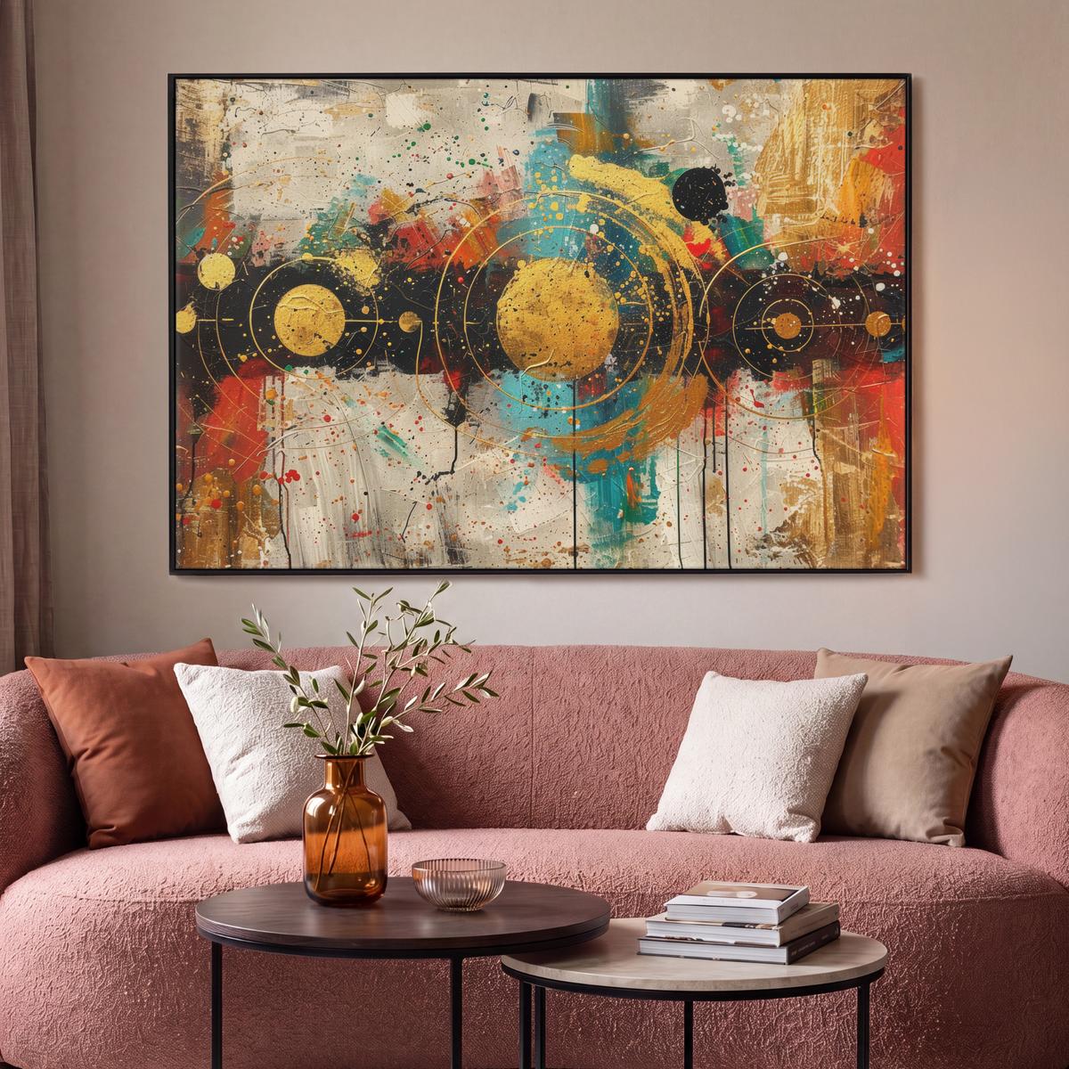 LEINWAND Bilder mit Rahmen - Abstrakt - Kunst - Gold - Modern - 150x100 - Multicolor, Textil (150/100cm) - MuchoWow