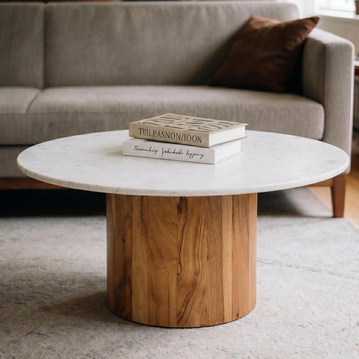COUCHTISCH GANGA weiß/natur - Weiß/Naturfarben, Holz/Naturmaterialen (80/80/35cm) - IDIMEX
