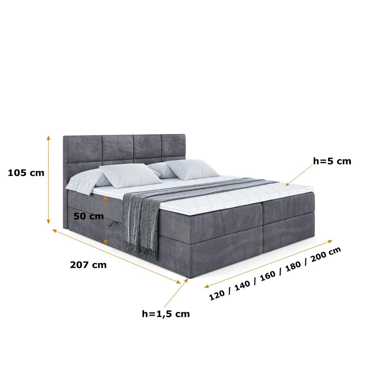 BOXBETT mit Matratze H4 und Lattenrost - ARDENI - 140x200 cm - H4 - Dunkelgrau - Dunkelgrau, Holzwerkstoff (140/200cm) - ALTDECOR
