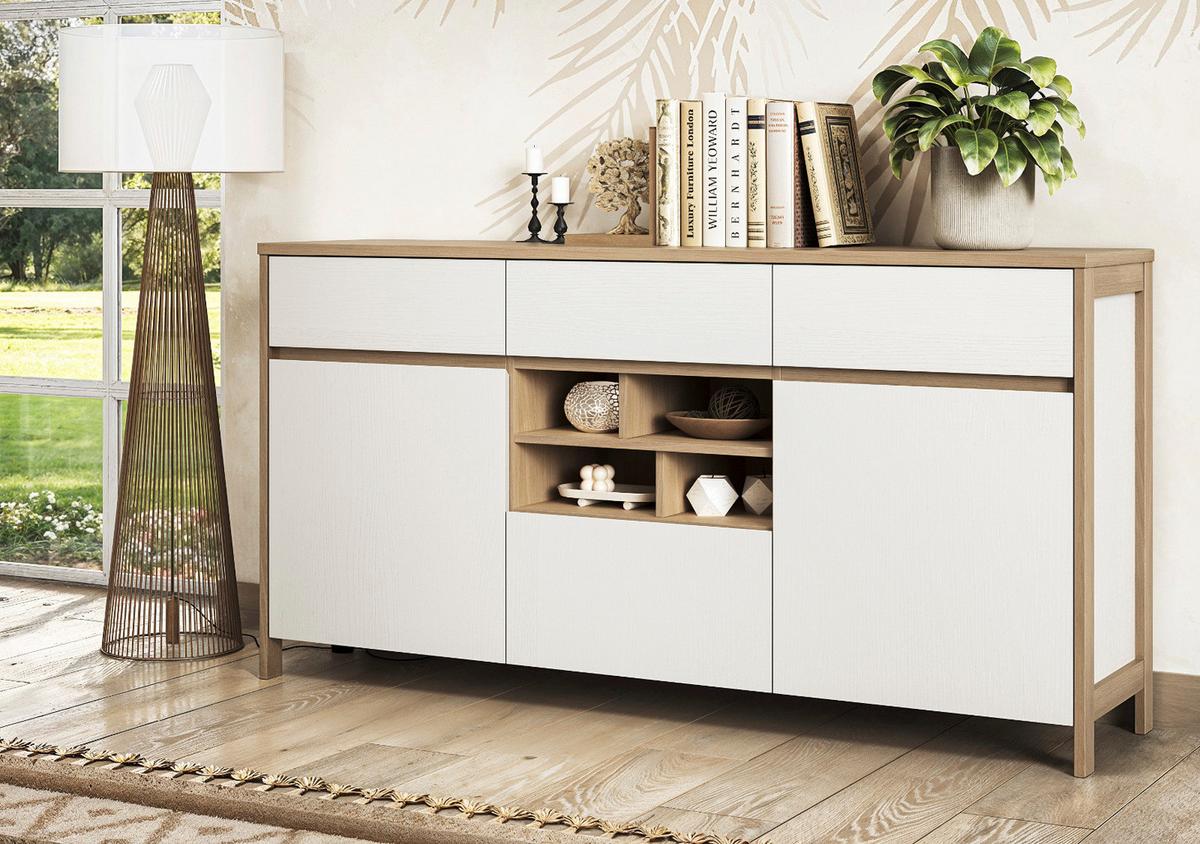 SIDEBOARD weiß und Eiche, Kommode skandinavisch 164 x 85 cm mit Soft-Close-Funktion - Eichefarben/Weiß, Holzwerkstoff/Metall (164/85/39cm) - Furn.Design