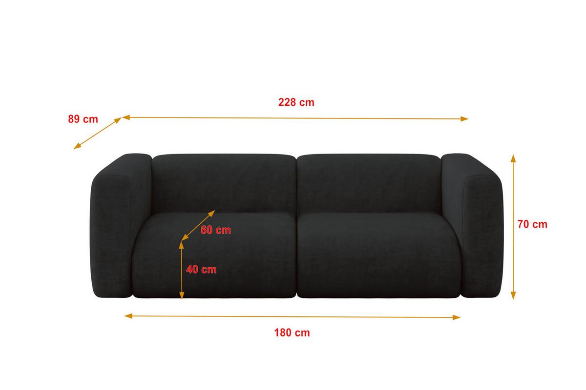 MODULARES Sofa 2-SITZER MIRA-S1 228x89x70 Schwarz cm Velours - Anthrazit/Schwarz, Holzwerkstoff/Kunststoff (228/70/89cm) - ALTDECOR