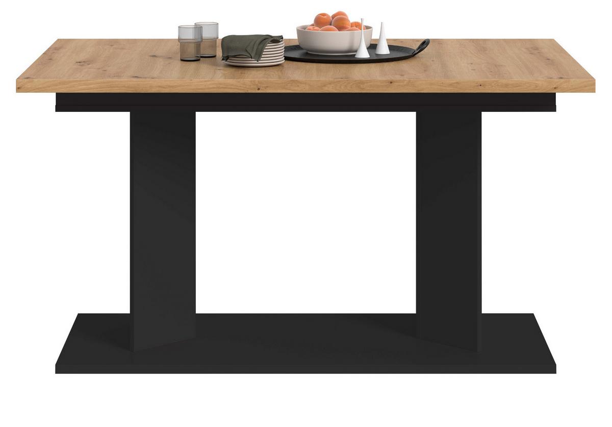 ESSTISCH Eiche Artisan, schwarz 140 - 180 - 220 x 90 cm, Küchentisch 2-fach ausziehbar - Schwarz/Eiche Artisan, Holzwerkstoff (90/140/76cm) - Inn.Furn