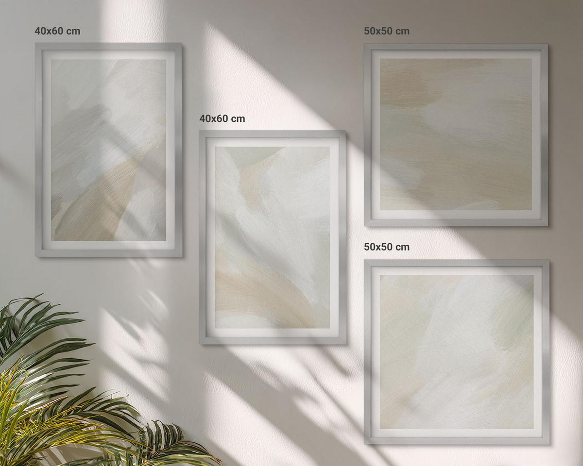 BILDER SET 4er Set - 50x50 cm & 40x60 cm Silberner Rahmen - Abstrakte Pinselmalerei auf Leinwand - Silberfarben, Kunststoff (50/50cm) - TULUP