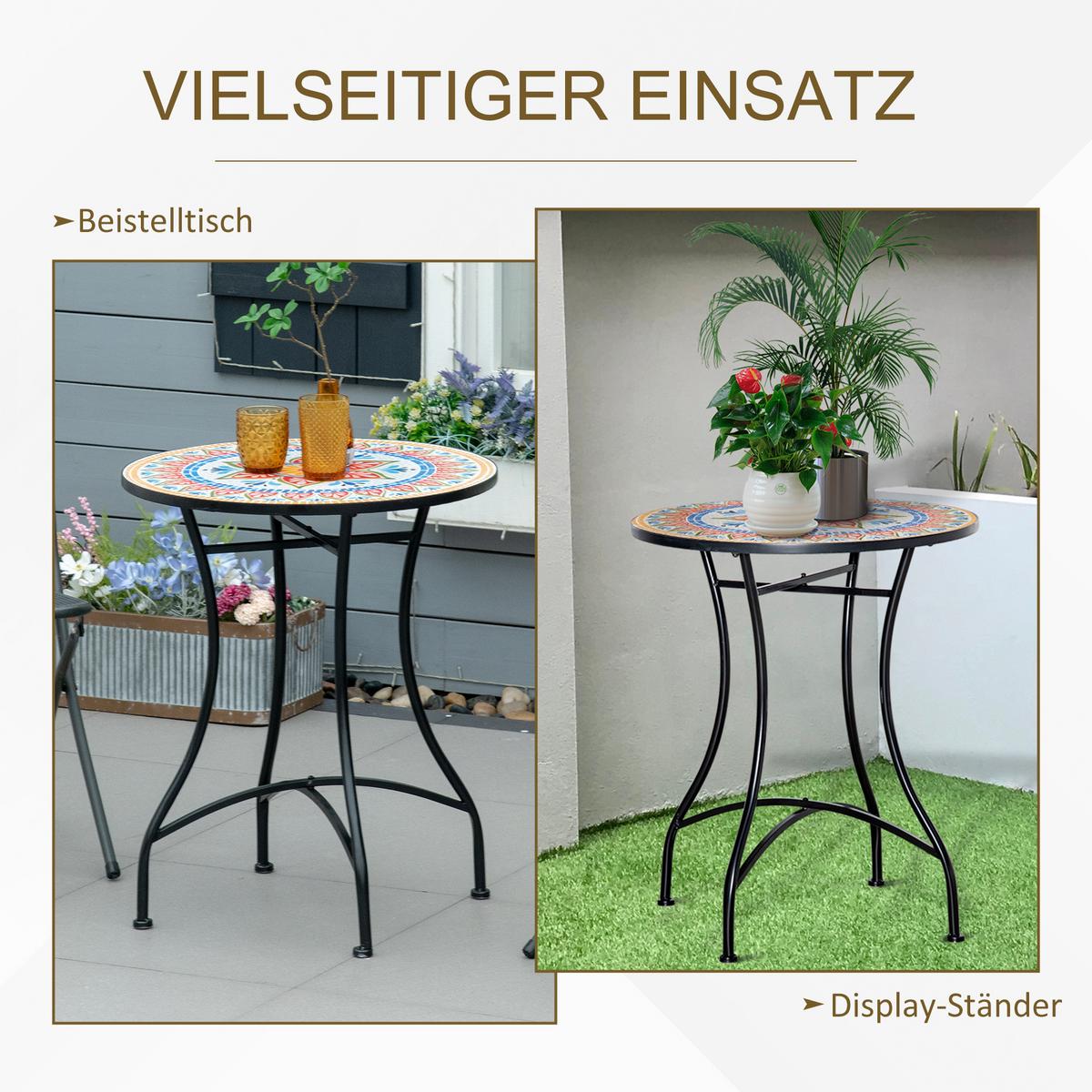 GARTENTISCH, Rot+Blau+Weiß, Keramik - Rot, Keramik (60/60/71cm) - Outsunny