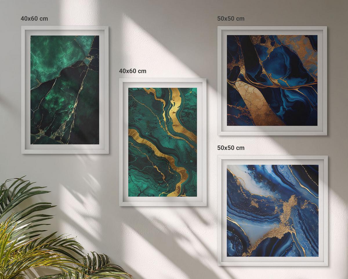 BILDER SET 4er Set - 50x50 cm & 40x60 cm Weißer Rahmen - Elegante Muster auf Steinen - Weiß, Kunststoff (50/50cm) - TULUP