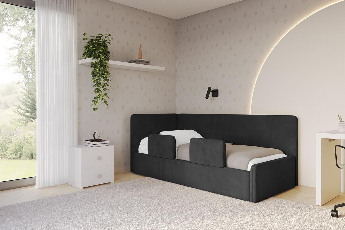 EINZELLBETT Jugendbett mit Bettkasten, Rechts - NORY 80x200 Schwarz - Anthrazit, Holzwerkstoff/Textil (80/200cm) - ALTDECOR